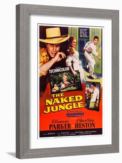 The Naked Jungle, Left and Right: Charlton Heston; Center: Eleanor Parker, 1954-null-Framed Art Print