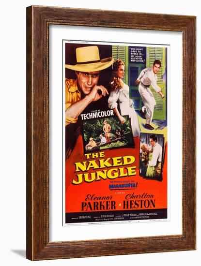 The Naked Jungle, Left and Right: Charlton Heston; Center: Eleanor Parker, 1954-null-Framed Premium Giclee Print