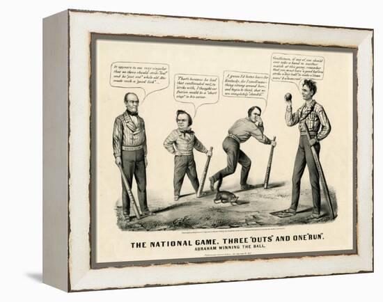 The National Game: Three Outs and One Run, Abraham Winning the Ball, 1860-Currier & Ives-Framed Premier Image Canvas