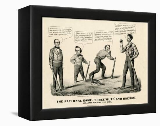 The National Game: Three Outs and One Run, Abraham Winning the Ball, 1860-Currier & Ives-Framed Premier Image Canvas