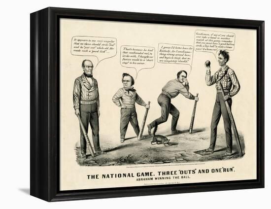 The National Game: Three Outs and One Run, Abraham Winning the Ball, 1860-Currier & Ives-Framed Premier Image Canvas