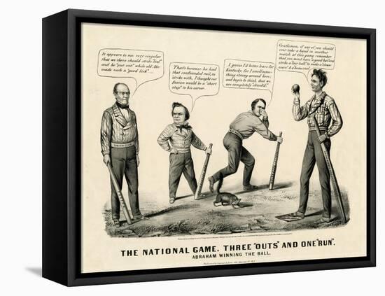 The National Game: Three Outs and One Run, Abraham Winning the Ball, 1860-Currier & Ives-Framed Premier Image Canvas