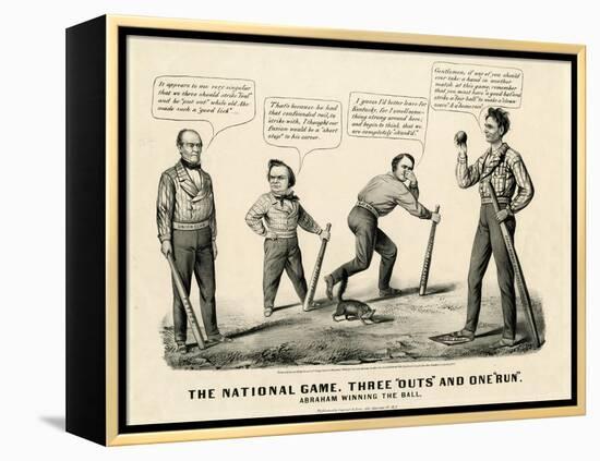 The National Game: Three Outs and One Run, Abraham Winning the Ball, 1860-Currier & Ives-Framed Premier Image Canvas