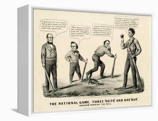 The National Game: Three Outs and One Run, Abraham Winning the Ball, 1860-Currier & Ives-Framed Premier Image Canvas