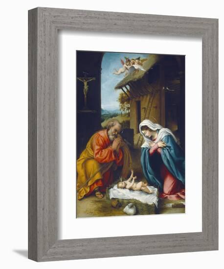 The Nativity, 1523-Lorenzo Lotto-Framed Giclee Print