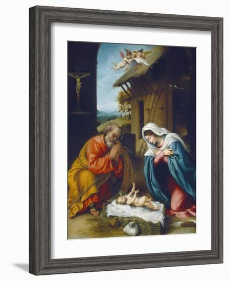 The Nativity, 1523-Lorenzo Lotto-Framed Giclee Print