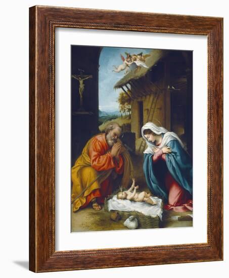 The Nativity, 1523-Lorenzo Lotto-Framed Giclee Print