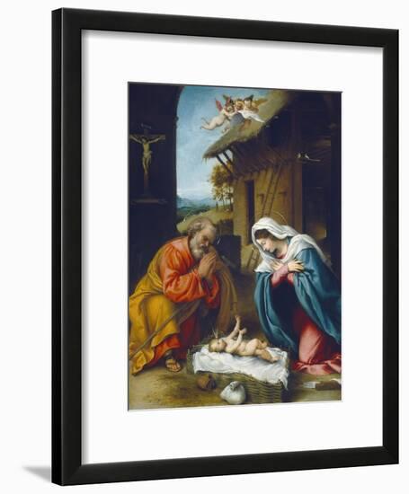 The Nativity, 1523-Lorenzo Lotto-Framed Giclee Print