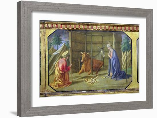 The Nativity, Detail of the Predella Panel from the Madonna and Child Enthroned by Filippo Lippi-Francesco Di Stefano Pesellino-Framed Giclee Print