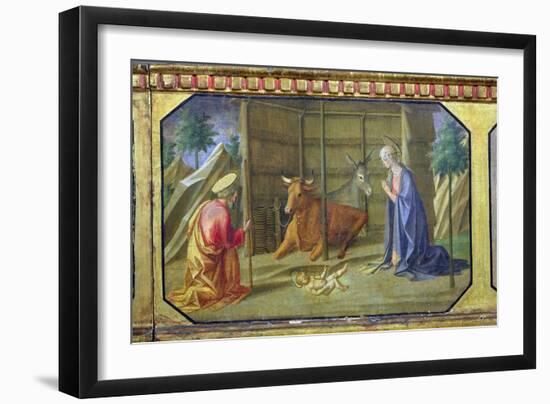 The Nativity, Detail of the Predella Panel from the Madonna and Child Enthroned by Filippo Lippi-Francesco Di Stefano Pesellino-Framed Giclee Print