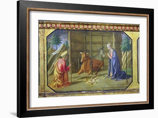 The Nativity, Detail of the Predella Panel from the Madonna and Child Enthroned by Filippo Lippi-Francesco Di Stefano Pesellino-Framed Giclee Print