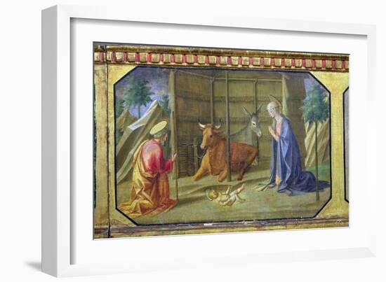 The Nativity, Detail of the Predella Panel from the Madonna and Child Enthroned by Filippo Lippi-Francesco Di Stefano Pesellino-Framed Giclee Print