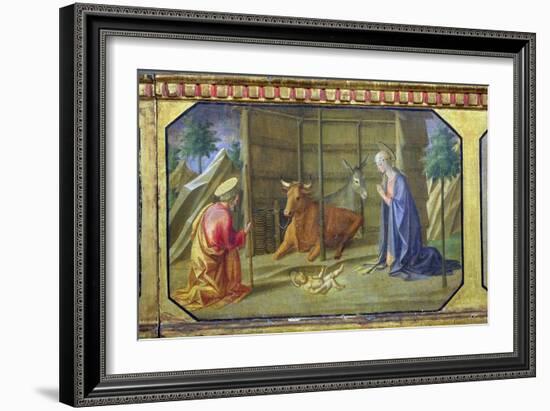 The Nativity, Detail of the Predella Panel from the Madonna and Child Enthroned by Filippo Lippi-Francesco Di Stefano Pesellino-Framed Giclee Print