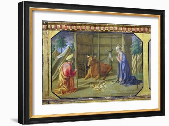 The Nativity, Detail of the Predella Panel from the Madonna and Child Enthroned by Filippo Lippi-Francesco Di Stefano Pesellino-Framed Giclee Print