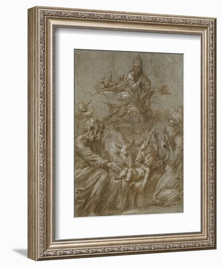 The Nativity of Christ (Pen and Brown Ink Washed in Grey and Heightened with White Bodycolour on Bl-Parmigianino-Framed Giclee Print