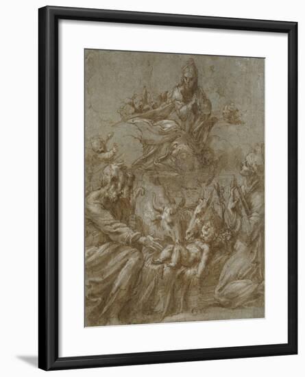 The Nativity of Christ (Pen and Brown Ink Washed in Grey and Heightened with White Bodycolour on Bl-Parmigianino-Framed Giclee Print