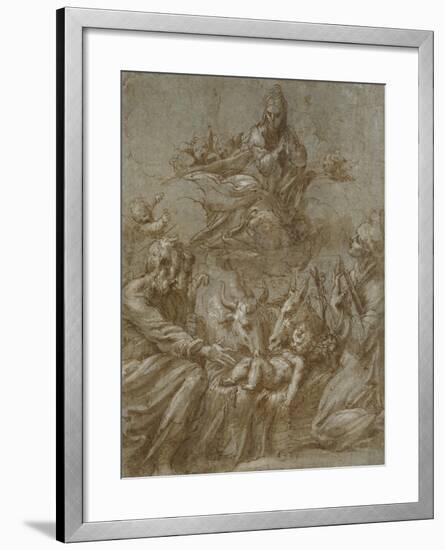 The Nativity of Christ (Pen and Brown Ink Washed in Grey and Heightened with White Bodycolour on Bl-Parmigianino-Framed Giclee Print