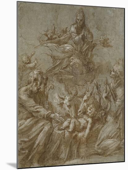 The Nativity of Christ (Pen and Brown Ink Washed in Grey and Heightened with White Bodycolour on Bl-Parmigianino-Mounted Giclee Print