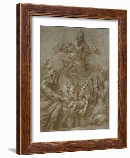 The Nativity of Christ (Pen and Brown Ink Washed in Grey and Heightened with White Bodycolour on Bl-Parmigianino-Framed Giclee Print