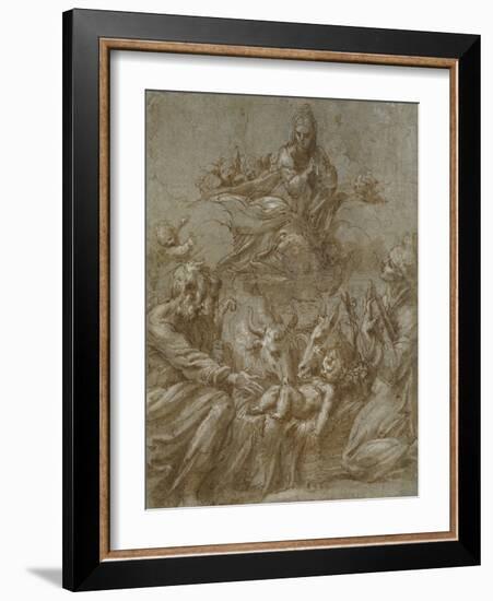 The Nativity of Christ (Pen and Brown Ink Washed in Grey and Heightened with White Bodycolour on Bl-Parmigianino-Framed Giclee Print