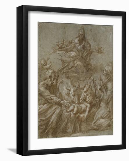 The Nativity of Christ (Pen and Brown Ink Washed in Grey and Heightened with White Bodycolour on Bl-Parmigianino-Framed Giclee Print