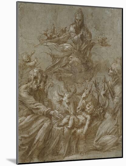 The Nativity of Christ (Pen and Brown Ink Washed in Grey and Heightened with White Bodycolour on Bl-Parmigianino-Mounted Giclee Print