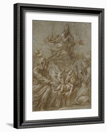The Nativity of Christ (Pen and Brown Ink Washed in Grey and Heightened with White Bodycolour on Bl-Parmigianino-Framed Giclee Print