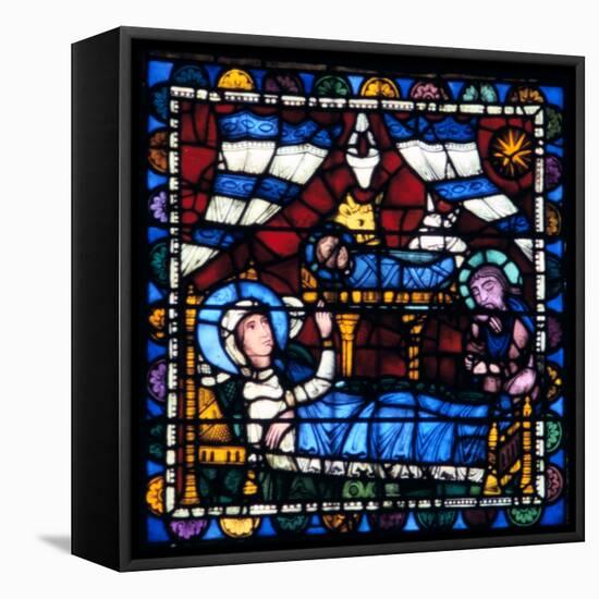 The Nativity, Stained Glass, Chartres Cathedral, France, 1194-1260-null-Framed Premier Image Canvas
