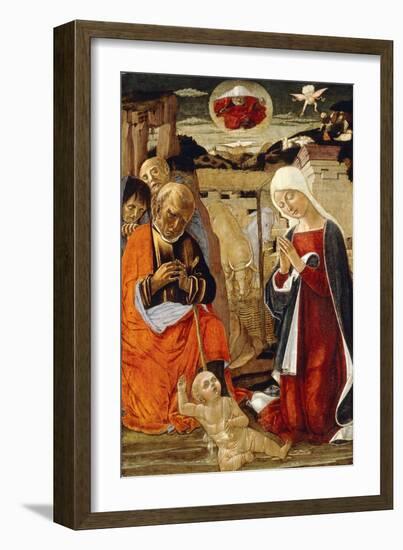 The Nativity, with the Annunciation to the Shepherds in the Distance-Benvenuto Di Giovanni-Framed Giclee Print