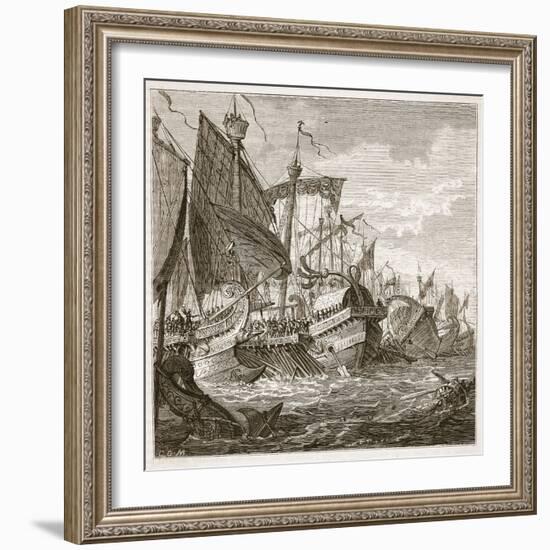 The Naval Battle Off Cape Pelorus (Litho)-English-Framed Giclee Print