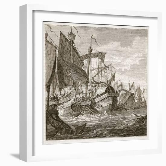 The Naval Battle Off Cape Pelorus (Litho)-English-Framed Giclee Print