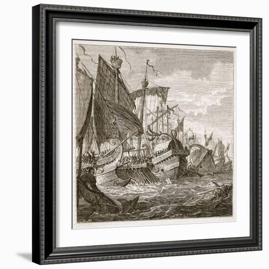 The Naval Battle Off Cape Pelorus (Litho)-English-Framed Giclee Print