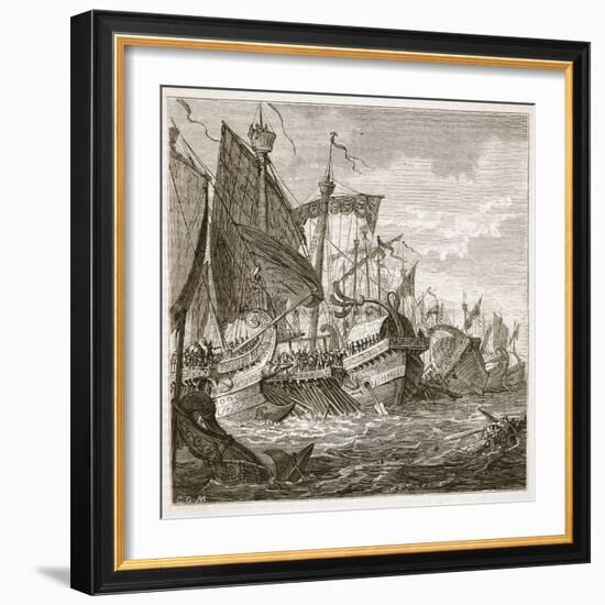 The Naval Battle Off Cape Pelorus (Litho)-English-Framed Giclee Print