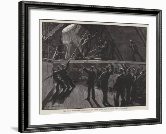 The Naval Manoeuvres, Hoisting in the Steam Picket Boat on Board HMS Conqueror-Charles Joseph Staniland-Framed Giclee Print