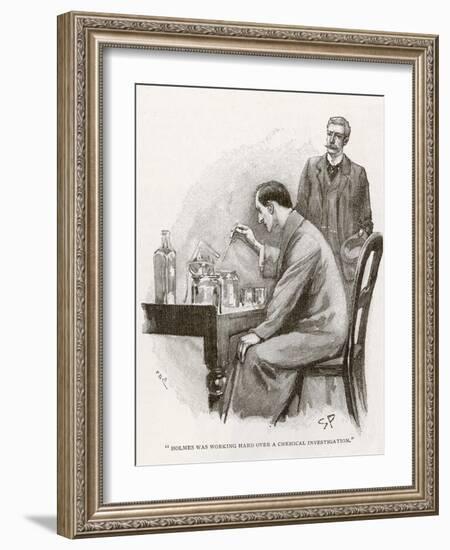 The Naval Treaty Holmes Busy with His Chemistry Apparatus at Baker Street-Sidney Paget-Framed Photographic Print