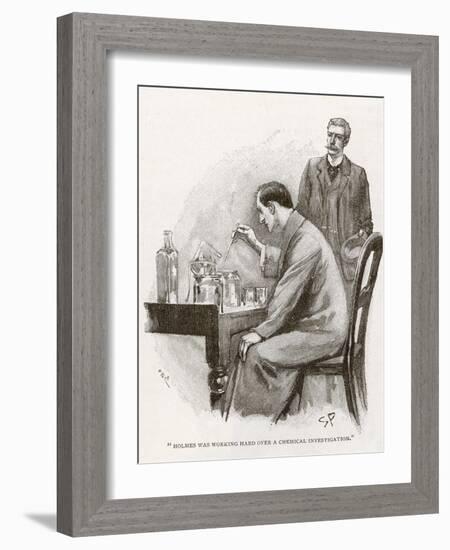 The Naval Treaty Holmes Busy with His Chemistry Apparatus at Baker Street-Sidney Paget-Framed Photographic Print