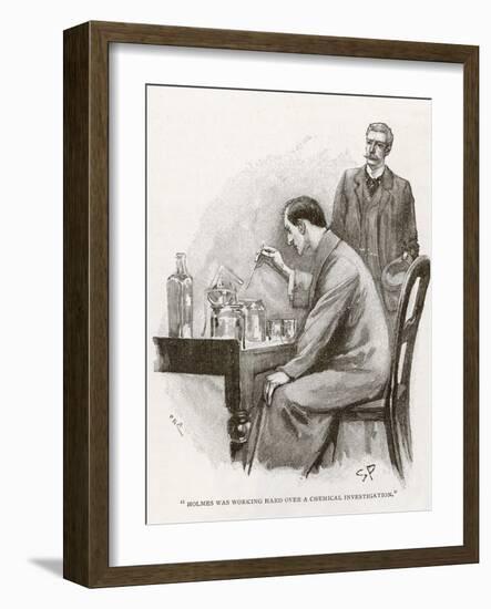 The Naval Treaty Holmes Busy with His Chemistry Apparatus at Baker Street-Sidney Paget-Framed Photographic Print