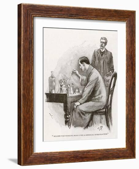 The Naval Treaty Holmes Busy with His Chemistry Apparatus at Baker Street-Sidney Paget-Framed Photographic Print