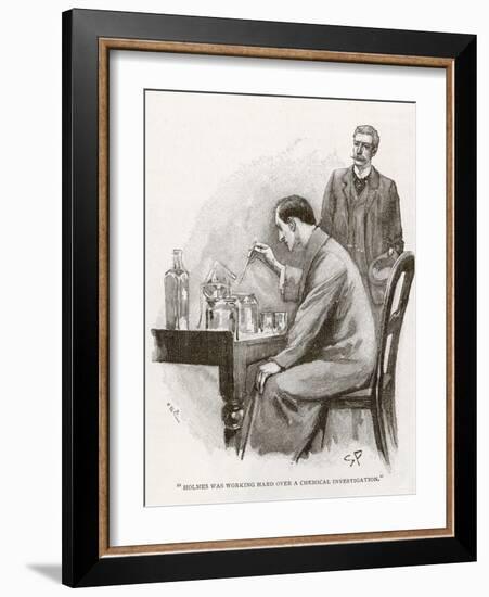 The Naval Treaty Holmes Busy with His Chemistry Apparatus at Baker Street-Sidney Paget-Framed Photographic Print