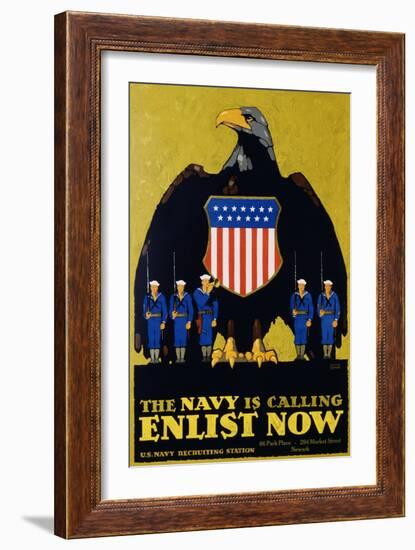 The Navy Is Calling - Enlist Now Poster-L.n. Britton-Framed Giclee Print