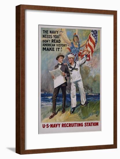 The Navy Needs You! U.S. Navy Recruiting Station Poster-James Montgomery Flagg-Framed Giclee Print