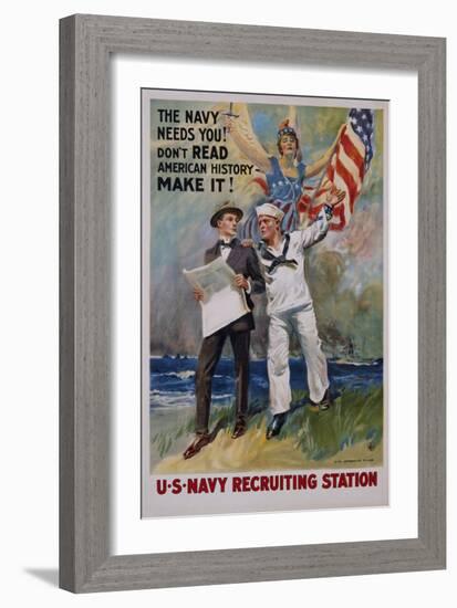 The Navy Needs You! U.S. Navy Recruiting Station Poster-James Montgomery Flagg-Framed Giclee Print