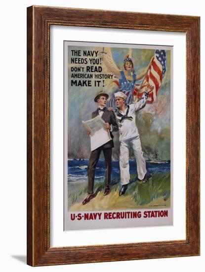 The Navy Needs You! U.S. Navy Recruiting Station Poster-James Montgomery Flagg-Framed Giclee Print