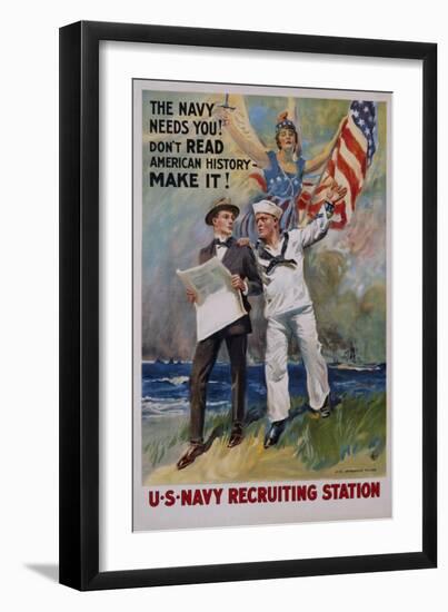 The Navy Needs You! U.S. Navy Recruiting Station Poster-James Montgomery Flagg-Framed Giclee Print