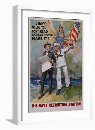 The Navy Needs You! U.S. Navy Recruiting Station Poster-James Montgomery Flagg-Framed Giclee Print