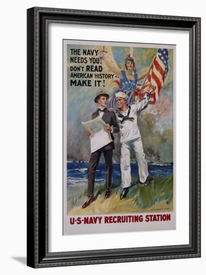 The Navy Needs You! U.S. Navy Recruiting Station Poster-James Montgomery Flagg-Framed Giclee Print