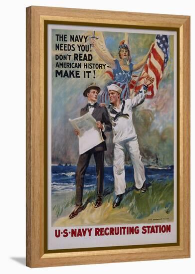 The Navy Needs You! U.S. Navy Recruiting Station Poster-James Montgomery Flagg-Framed Premier Image Canvas