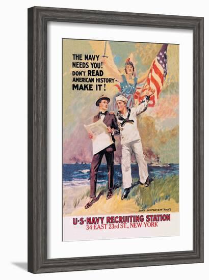 The Navy Needs You-James Montgomery Flagg-Framed Art Print