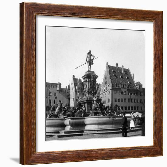 The Neptune Fountain, Nuremberg, Germany, C1900s-Wurthle & Sons-Framed Photographic Print