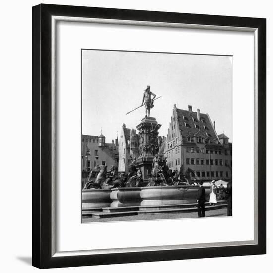 The Neptune Fountain, Nuremberg, Germany, C1900s-Wurthle & Sons-Framed Photographic Print